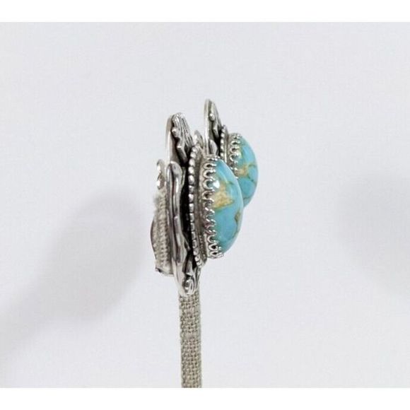 Large Oval Turquoise Art Glass Whiting And Davis Clip On Earrings - Vintage - Picture 5 of 10